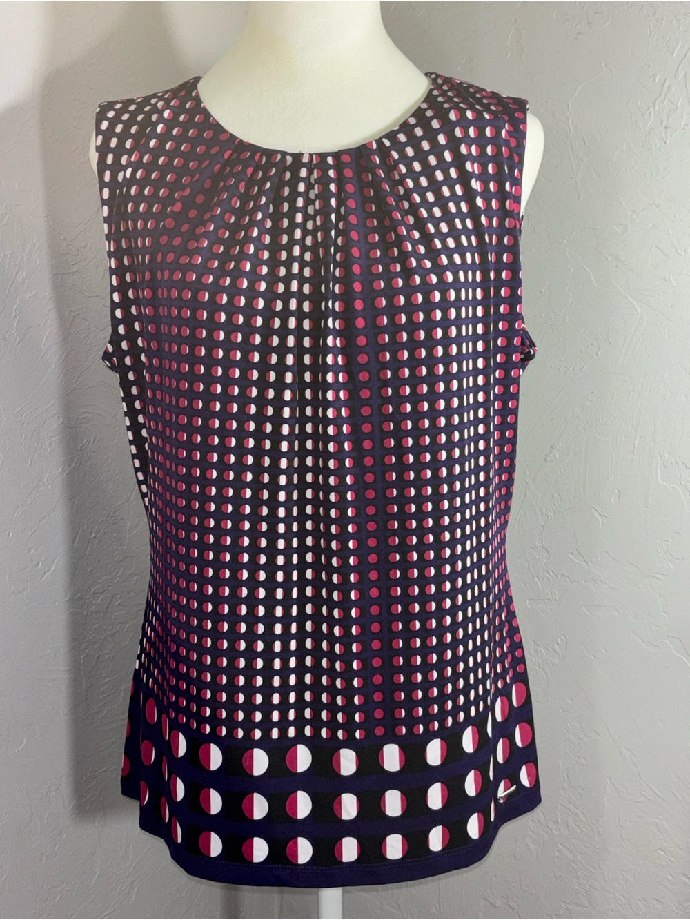 Calvin Klein Navy & Pink Geometric Dot Sleeveless Top